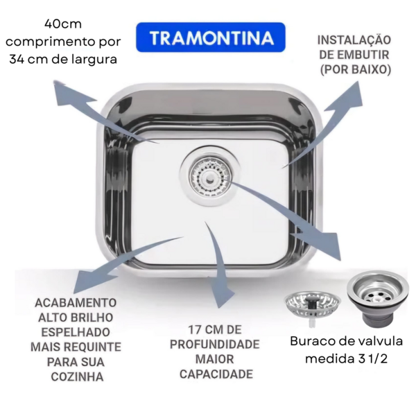 CUBA EMB. INOX 40X34X14 PERFECTA -TRAMONTINA - Imagem 2